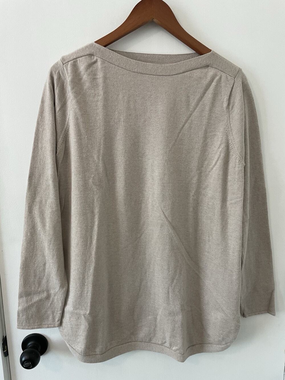 Orvis Cotton Cashmere Silk Blend Sweater Women's Large Tan Boat Neck Long Slv